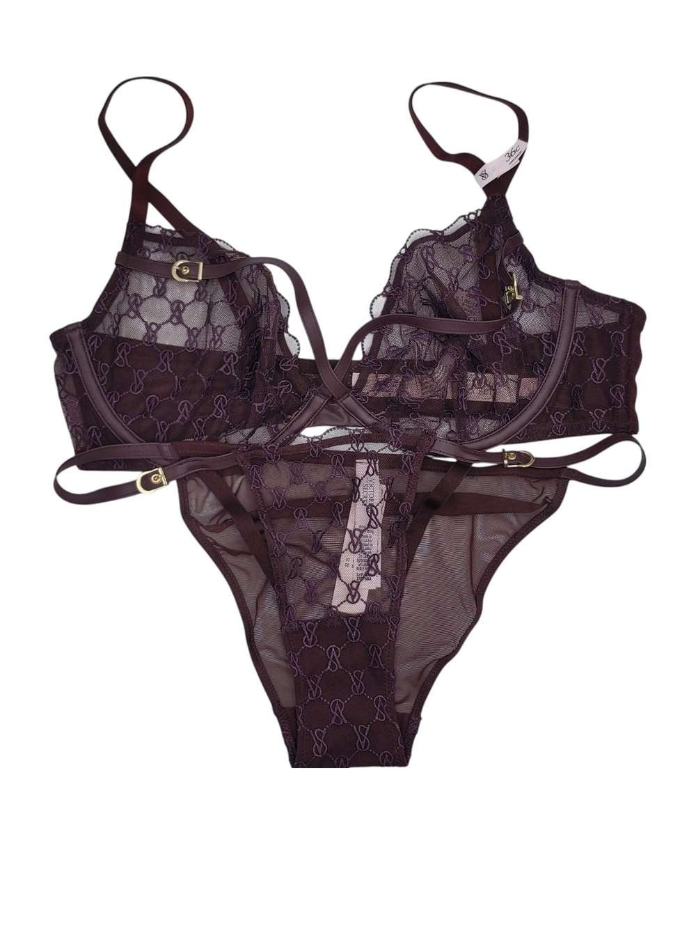 Victoria's Secret Very Sexy Logo Unlined Demi Bra 36C & Matching Panty S Set NWT